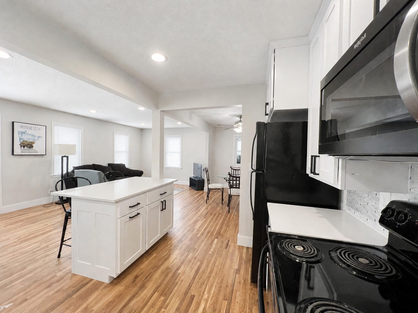 Furnished living and dining room in a Rochester, Minnesota short-term rental