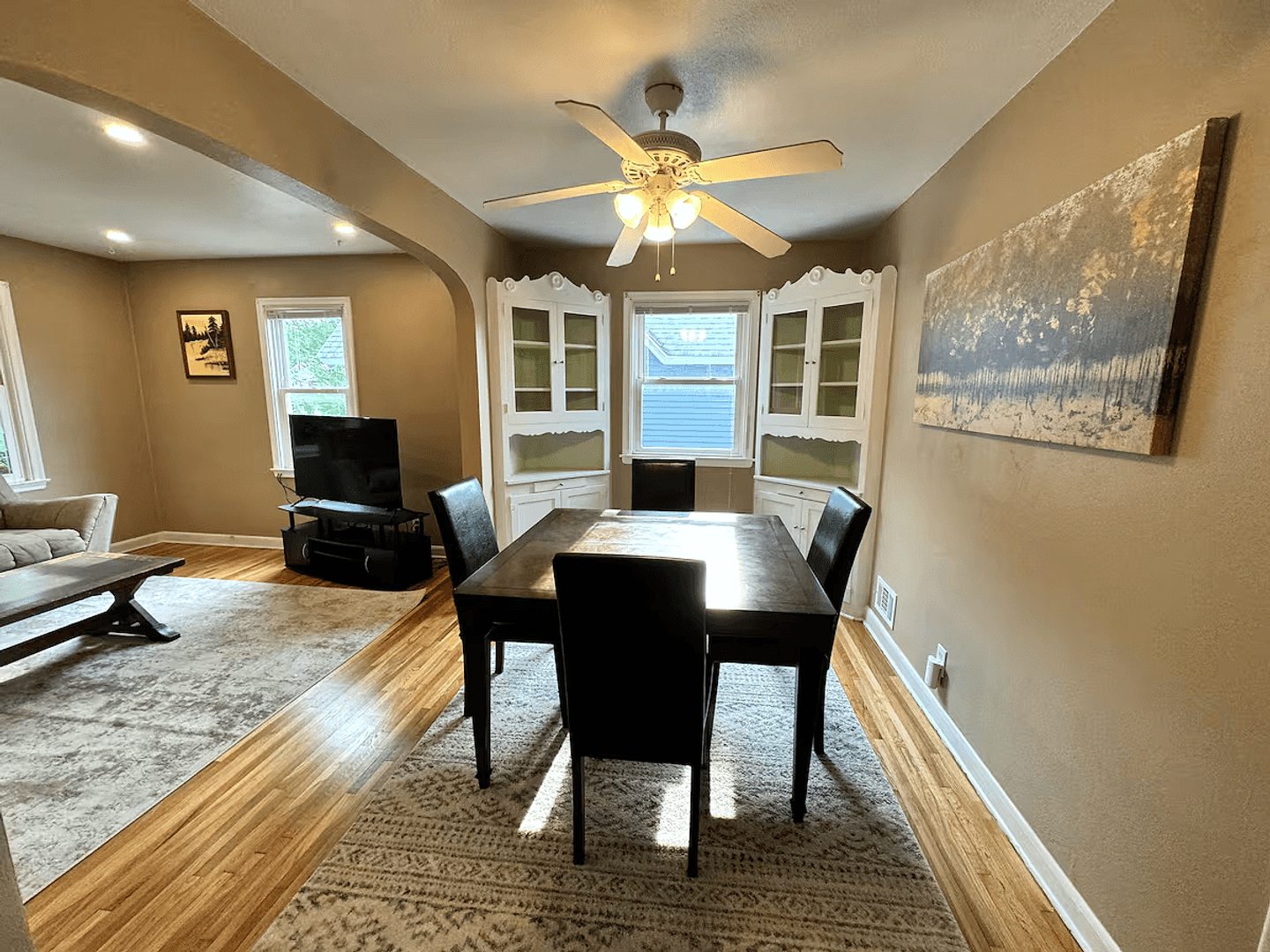 Upper-home dining table beside the living room