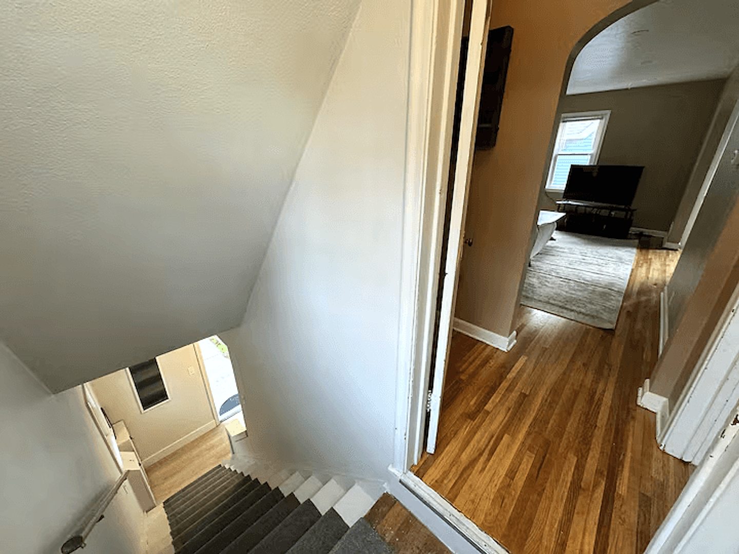 Upper-home stairway and landing viewed from above